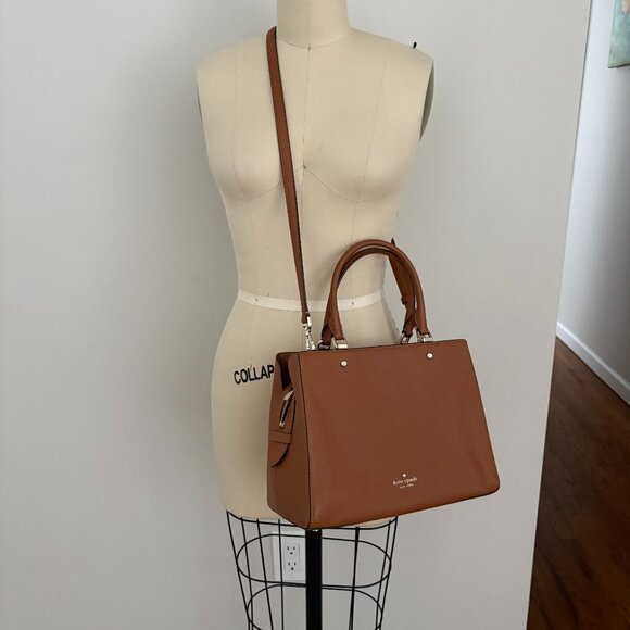 Kate Spade Leila Medium Triple Compartment Satchel Crossbody Bag Shoulder Brown - Picture 1 of 11